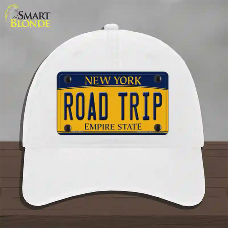 Road Trip New York Novelty License Plate Hat Unconstructed Cotton / White