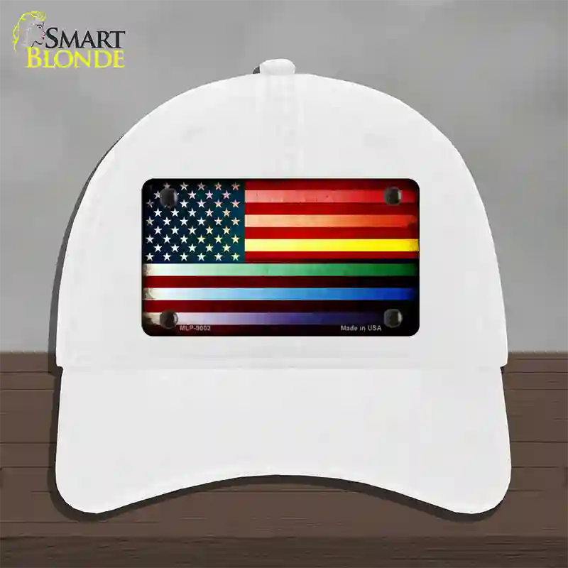 American Flag Rainbow Novelty License Plate Hat Unconstructed Cotton / White