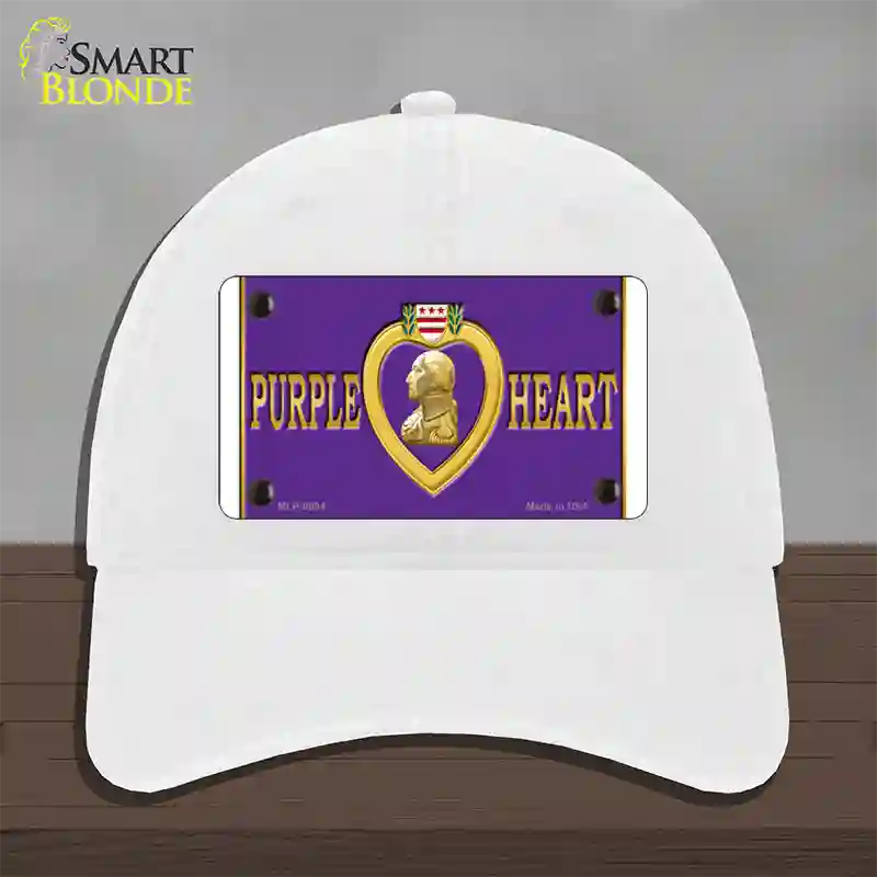 Purple Heart Novelty License Plate Hat Unconstructed Cotton / White