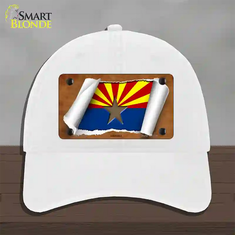 Arizona Flag Scroll Novelty License Plate Hat Unconstructed Cotton / White