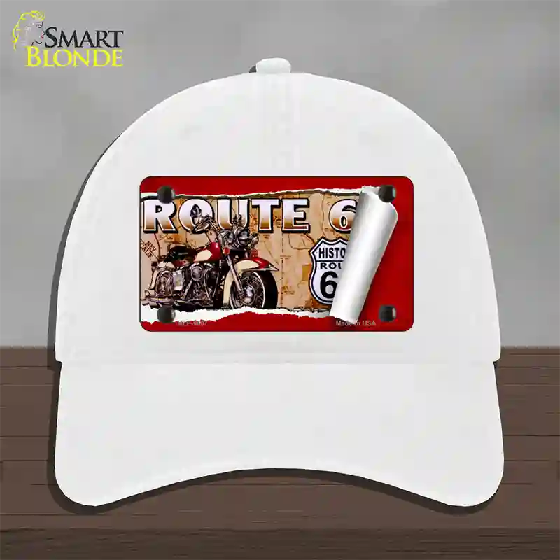 Route 66 Mother Road Scroll Novelty License Plate Hat Unconstructed Cotton / White