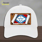 Arkansas Flag Scroll Novelty License Plate Hat Unconstructed Cotton / White