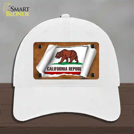 California Flag Scroll Novelty License Plate Hat Unconstructed Cotton / White