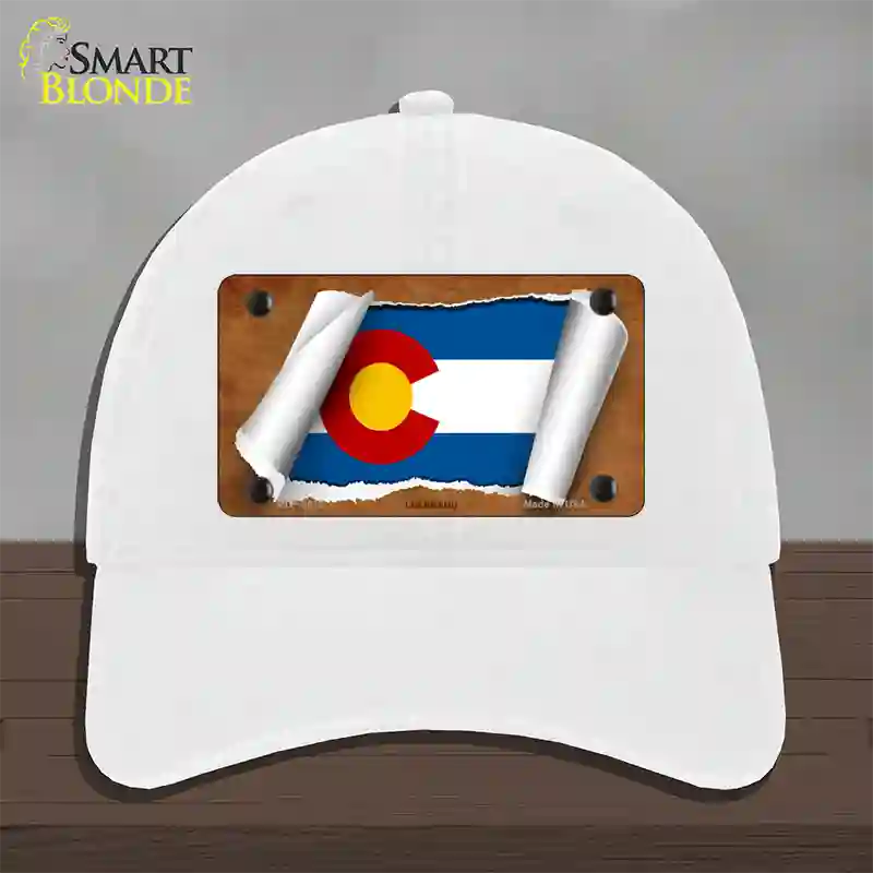 Colorado Flag Scroll Novelty License Plate Hat Unconstructed Cotton / White