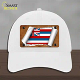 Hawaii Flag Scroll Novelty License Plate Hat Unconstructed Cotton / White