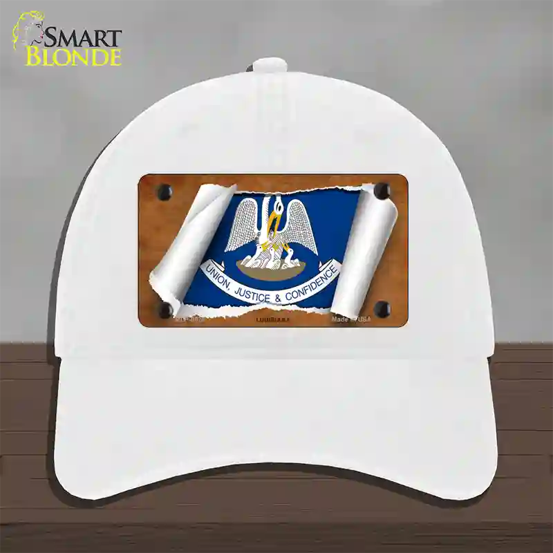 Louisiana Flag Scroll Novelty License Plate Hat Unconstructed Cotton / White