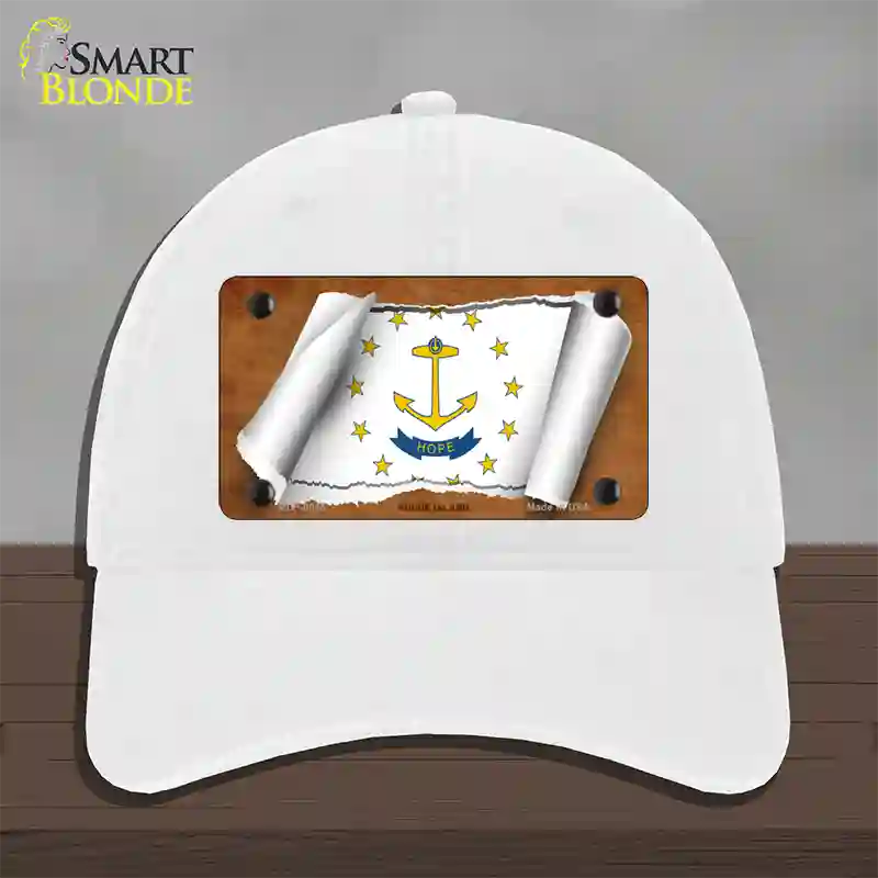 Rhode Island Flag Scroll Novelty License Plate Hat Unconstructed Cotton / White