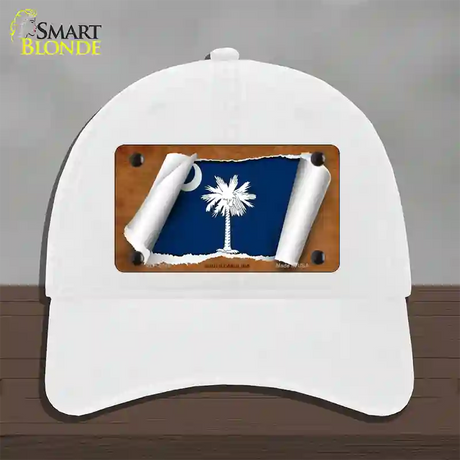 South Carolina Flag Scroll Novelty License Plate Hat Unconstructed Cotton / White