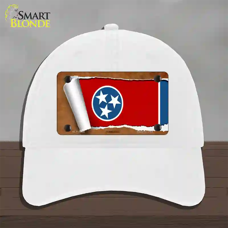 Tennessee Flag Scroll Novelty License Plate Hat Unconstructed Cotton / White