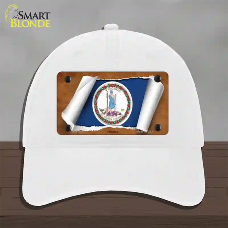 Virginia Flag Scroll Novelty License Plate Hat Unconstructed Cotton / White