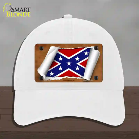 Confederate Flag Scroll Novelty License Plate Hat Unconstructed Cotton / White