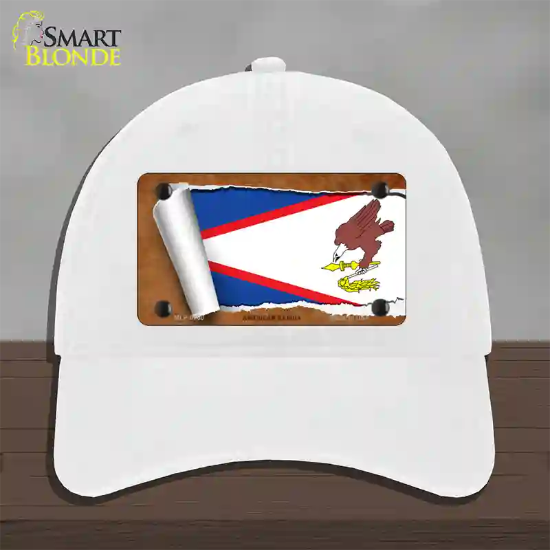 American Samoa Flag Scroll Novelty License Plate Hat Unconstructed Cotton / White