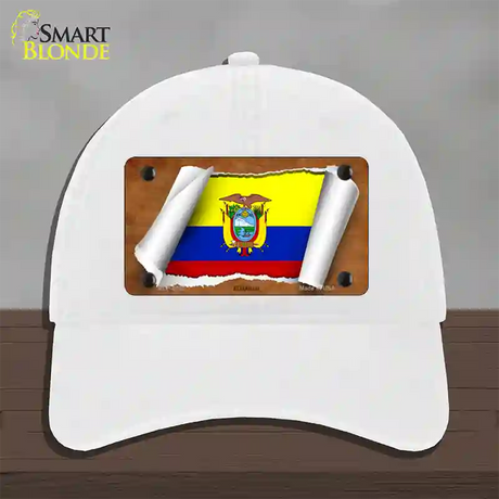 Ecuador Flag Scroll Novelty License Plate Hat Unconstructed Cotton / White