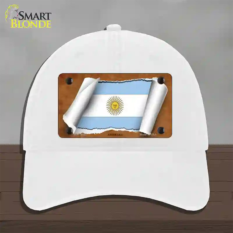 Argentina Flag Scroll Novelty License Plate Hat Unconstructed Cotton / White