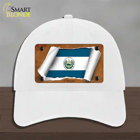 El Salvador Flag Scroll Novelty License Plate Hat Unconstructed Cotton / White