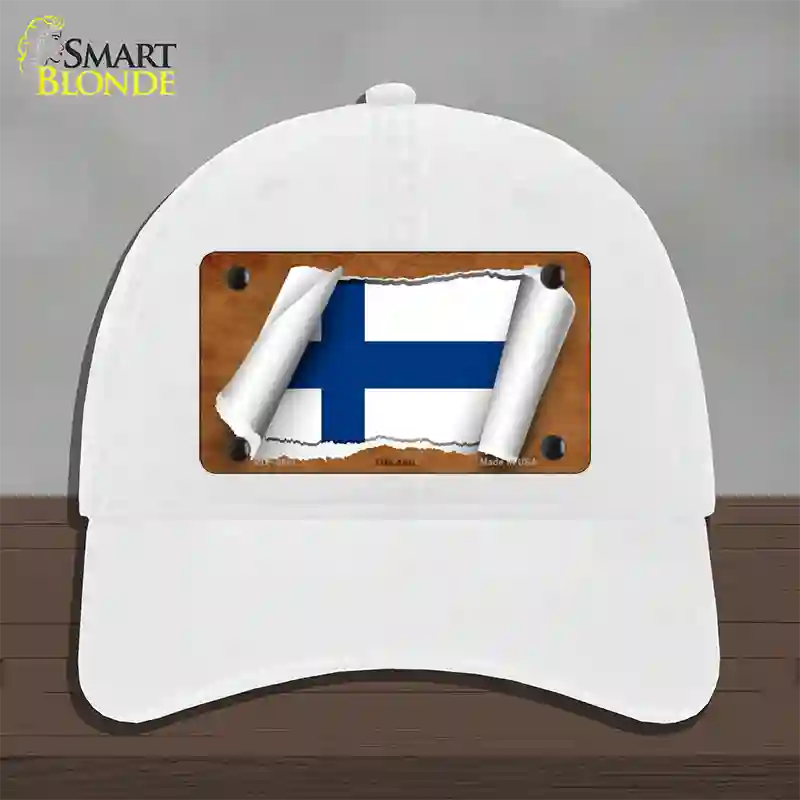 Finland Flag Scroll Novelty License Plate Hat Unconstructed Cotton / White