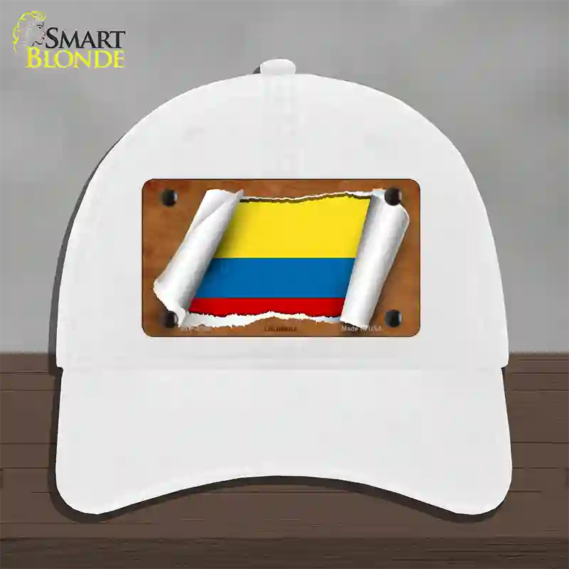 Colombia Flag Scroll Novelty License Plate Hat Unconstructed Cotton / White