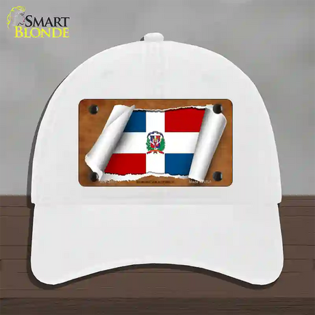 Dominican Republic Flag Scroll Novelty License Plate Hat Unconstructed Cotton / White