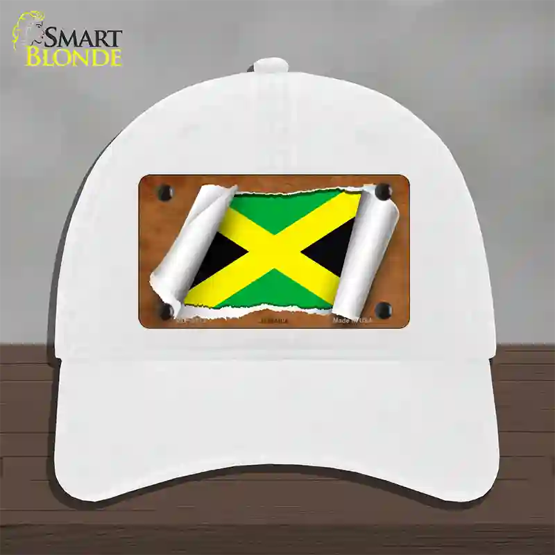 Jamaica Flag Scroll Novelty License Plate Hat Unconstructed Cotton / White