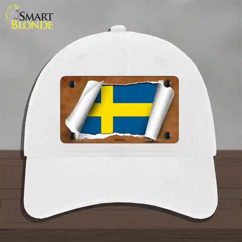 Sweden Flag Scroll Novelty License Plate Hat Unconstructed Cotton / White