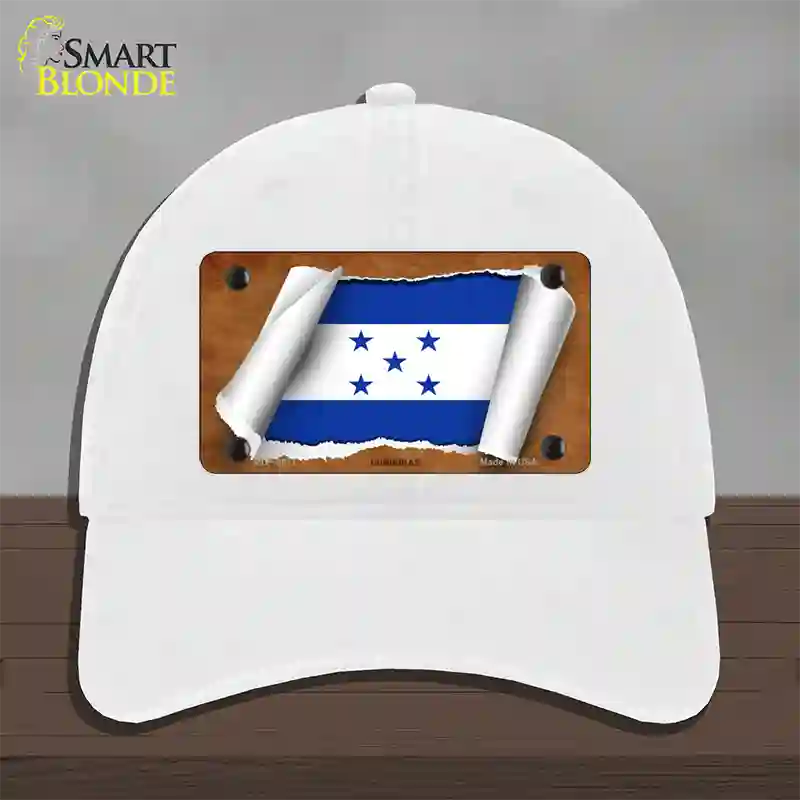 Honduras Flag Scroll Novelty License Plate Hat Unconstructed Cotton / White