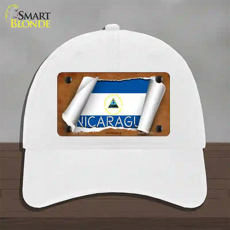 Nicaragua Flag Scroll Novelty License Plate Hat Unconstructed Cotton / White