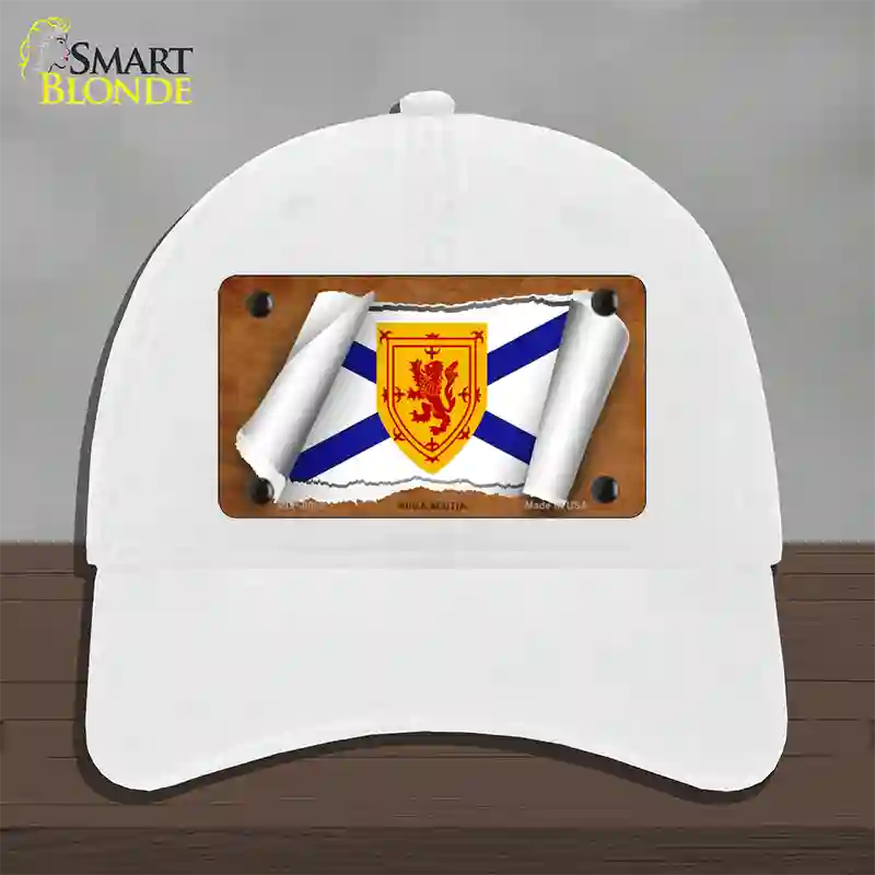 Nova Scotia Flag Scroll Novelty License Plate Hat Unconstructed Cotton / White