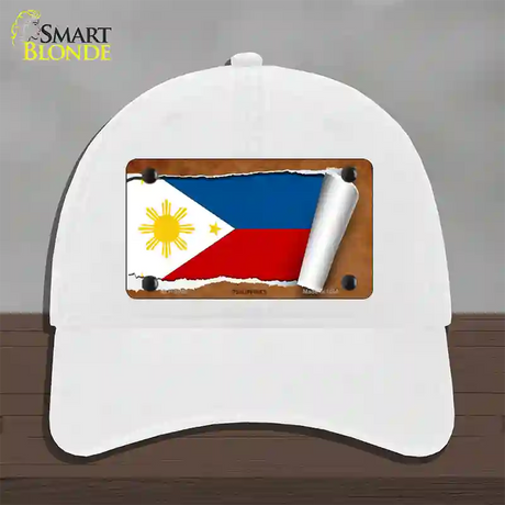 Philippines Flag Scroll Novelty License Plate Hat Unconstructed Cotton / White