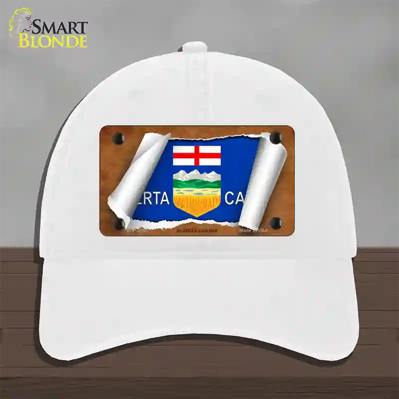 Alberta Canada Flag Scroll Novelty License Plate Hat Unconstructed Cotton / White