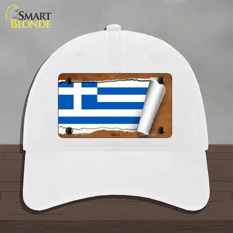 Greece Flag Scroll Novelty License Plate Hat Unconstructed Cotton / White