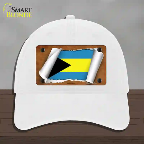 Bahamas Flag Scroll Novelty License Plate Hat Unconstructed Cotton / White