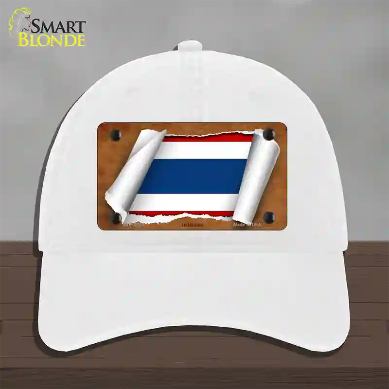 Thailand Flag Scroll Novelty License Plate Hat Unconstructed Cotton / White