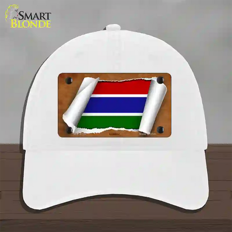 Gambia Flag Scroll Novelty License Plate Hat Unconstructed Cotton / White