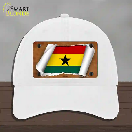 Ghana Flag Scroll Novelty License Plate Hat Unconstructed Cotton / White