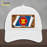 Asean Flag Scroll Novelty License Plate Hat Unconstructed Cotton / White