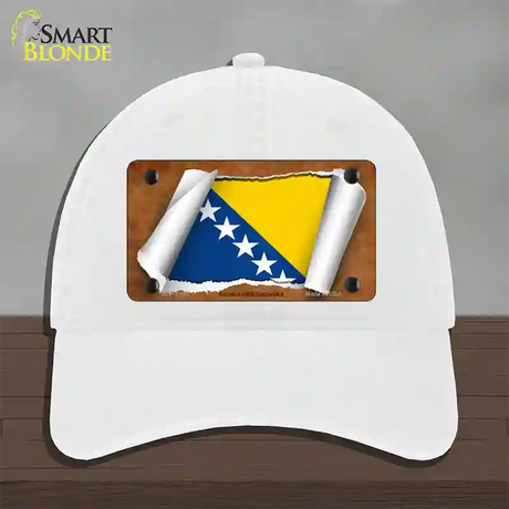 Bosnia-Herzegovina Flag Scroll Novelty License Plate Hat Unconstructed Cotton / White