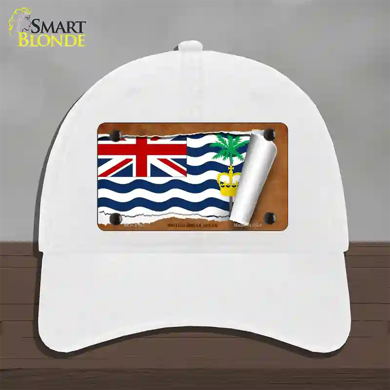 British Indian Ocean Flag Scroll Novelty License Plate Hat Unconstructed Cotton / White