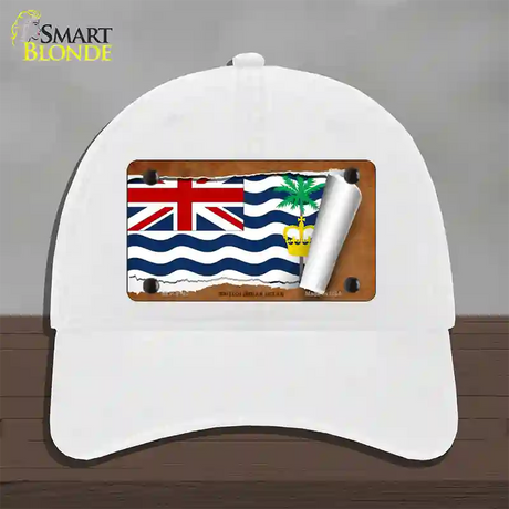 British Indian Ocean Flag Scroll Novelty License Plate Hat Unconstructed Cotton / White