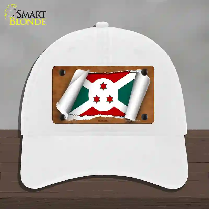 Burundi Flag Scroll Novelty License Plate Hat Unconstructed Cotton / White