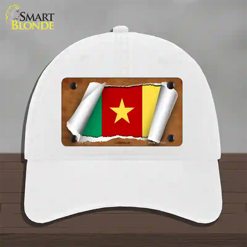 Cameroon Flag Scroll Novelty License Plate Hat Unconstructed Cotton / White