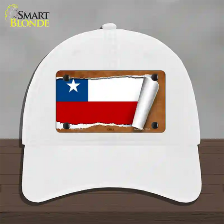 Chile Flag Scroll Novelty License Plate Hat Unconstructed Cotton / White