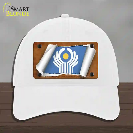 Commonwealth of Independent States Flag Scroll Novelty License Plate Hat Unconstructed Cotton / White