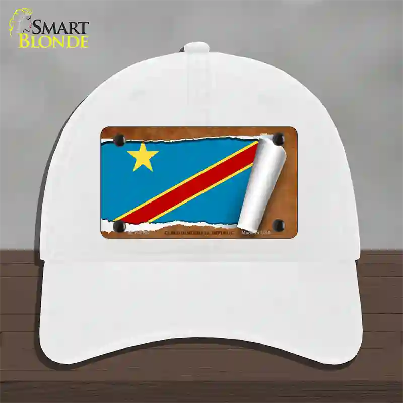 Congo Democratic Republic Flag Scroll Novelty License Plate Hat Unconstructed Cotton / White