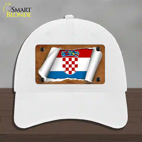 Croatia Flag Scroll Novelty License Plate Hat Unconstructed Cotton / White