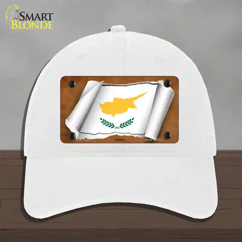 Cyprus Flag Scroll Novelty License Plate Hat Unconstructed Cotton / White