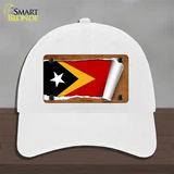 East Timor Flag Scroll Novelty License Plate Hat Unconstructed Cotton / White