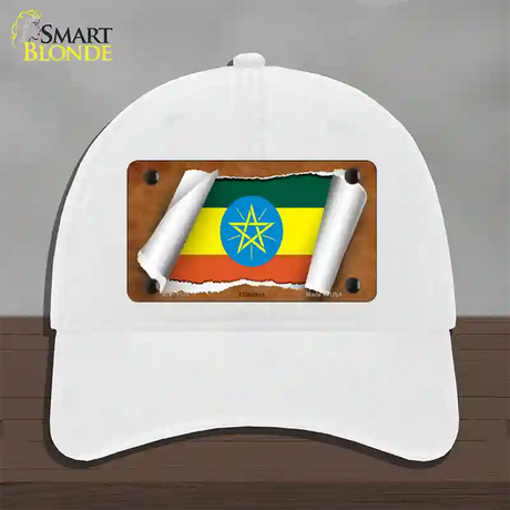 Ethiopia Flag Scroll Novelty License Plate Hat Unconstructed Cotton / White