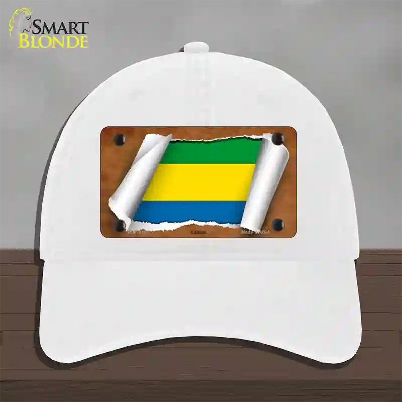 Gabon Flag Scroll Novelty License Plate Hat Unconstructed Cotton / White