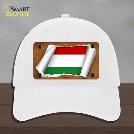 Hungary Flag Scroll Novelty License Plate Hat Unconstructed Cotton / White