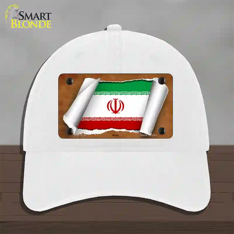 Iran Flag Scroll Novelty License Plate Hat Unconstructed Cotton / White